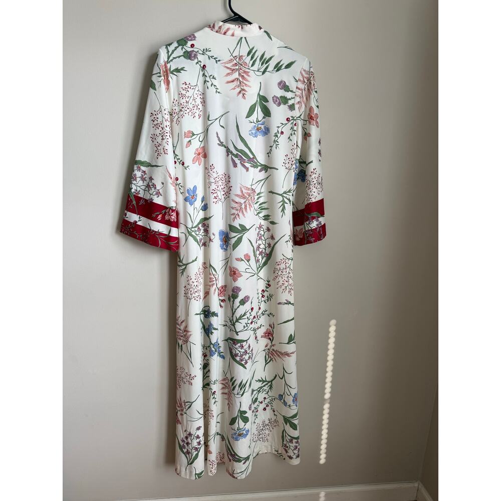 Vintage Georgie Keyloun Floral Kaftan Dress Red Stripe Hawaiian Print Size Small - Picture 3 of 7
